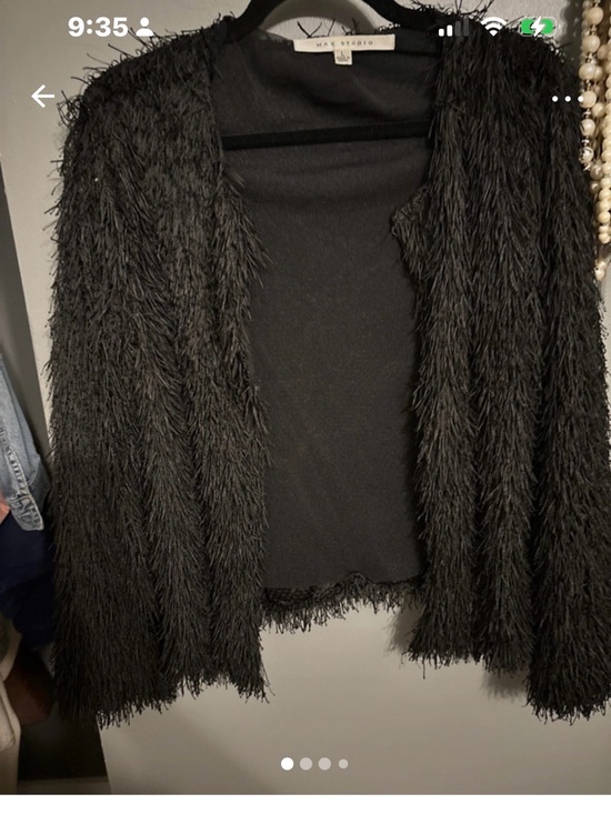 Max Studio Jackets & Blazers - Max Studio Black Eyelash-Trim Open Cardigan